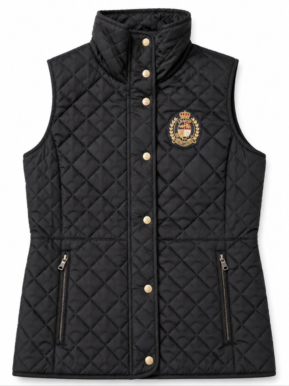 Lauren Ralph Lauren Crest Patch Diamond Quilted Vest Black Small
